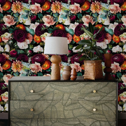 Papier peint décoratif amovible à faire soi-même avec des fleurs en fleurs