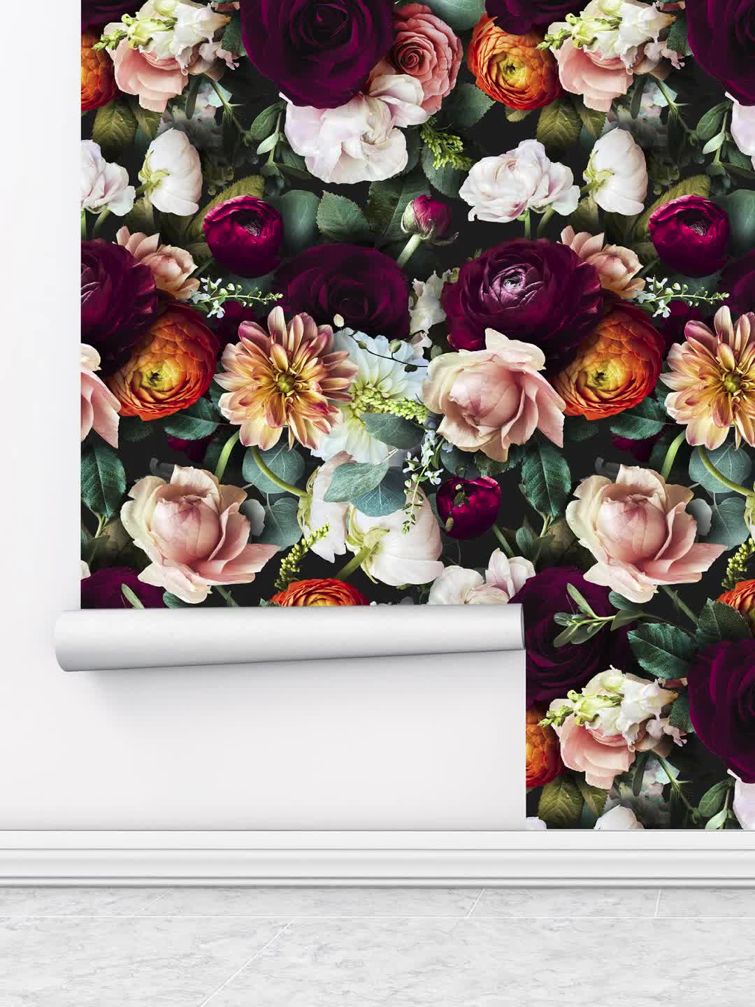 Papier peint décoratif amovible à faire soi-même avec des fleurs en fleurs
