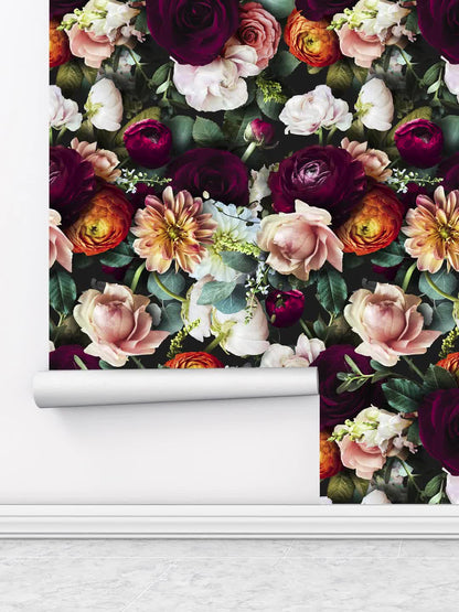 Papier peint décoratif amovible à faire soi-même avec des fleurs en fleurs