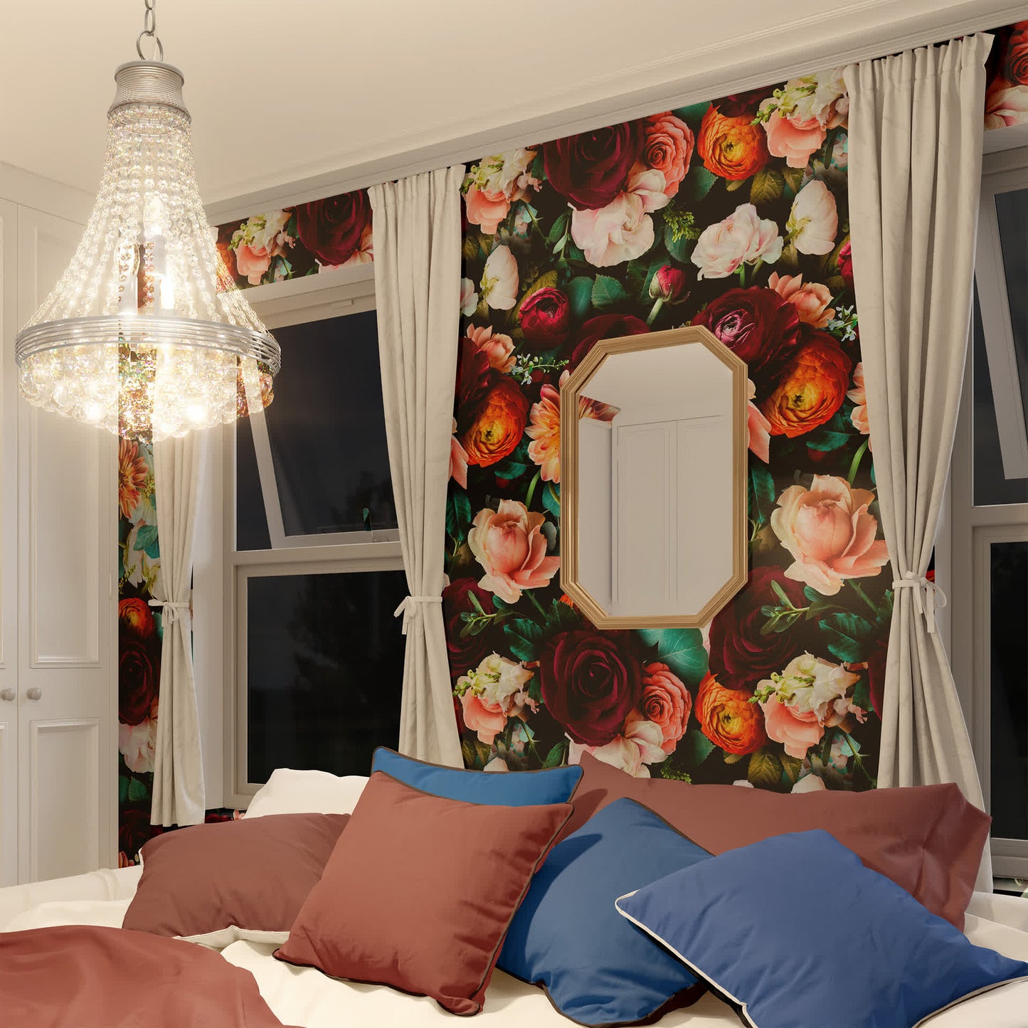 Papier peint décoratif amovible à faire soi-même avec des fleurs en fleurs
