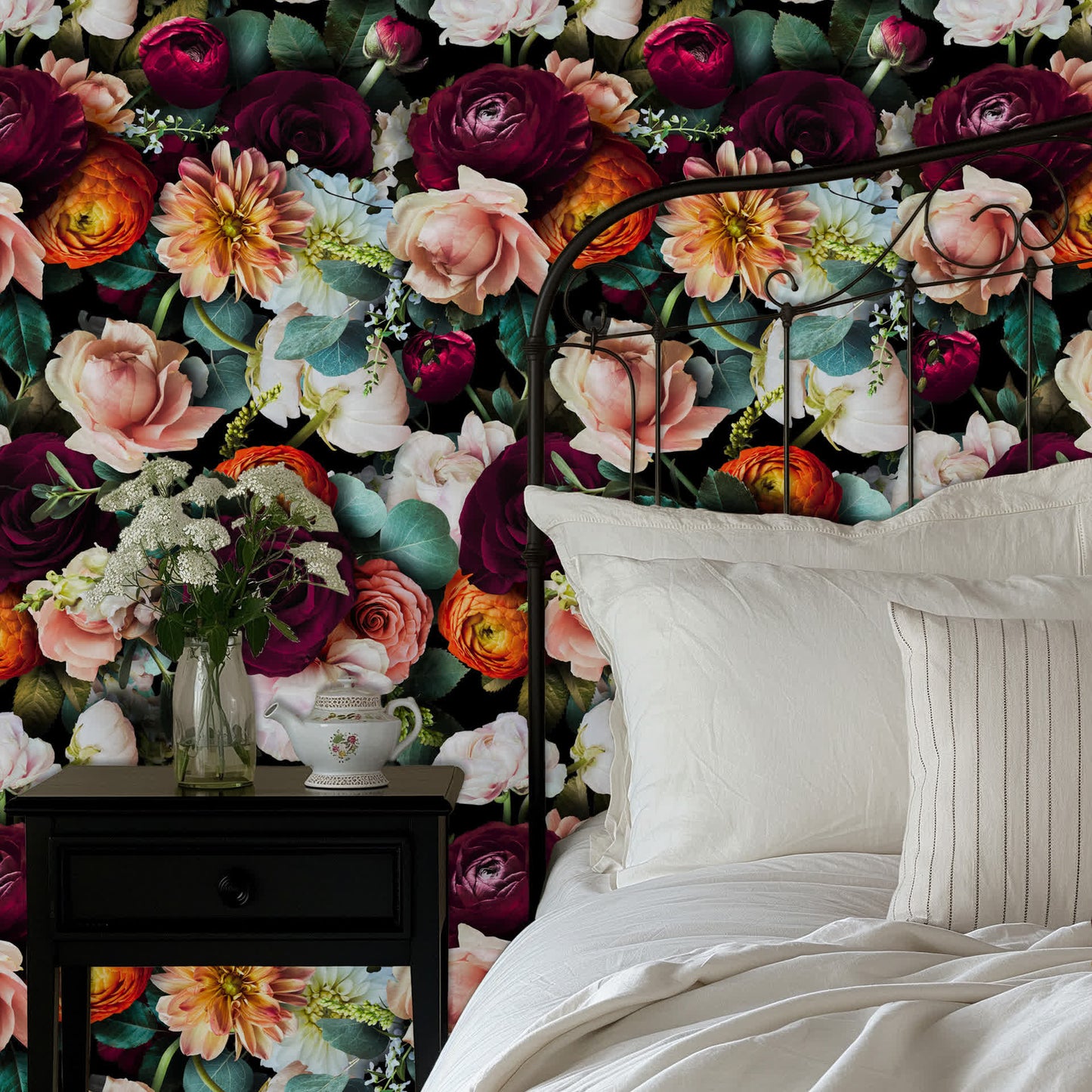 Papier peint décoratif amovible à faire soi-même avec des fleurs en fleurs