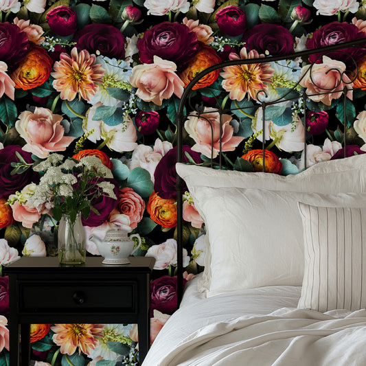 Papier peint décoratif amovible à faire soi-même avec des fleurs en fleurs