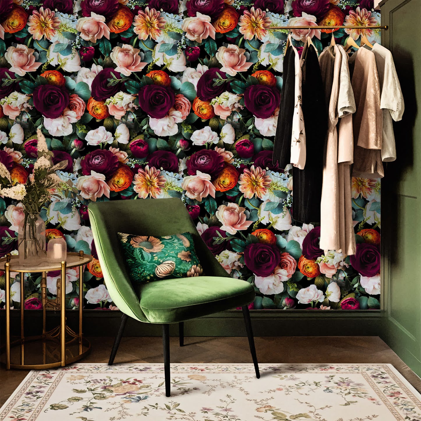 Papier peint décoratif amovible à faire soi-même avec des fleurs en fleurs