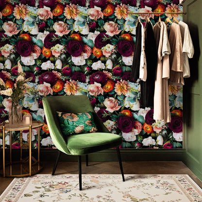 Papier peint décoratif amovible à faire soi-même avec des fleurs en fleurs
