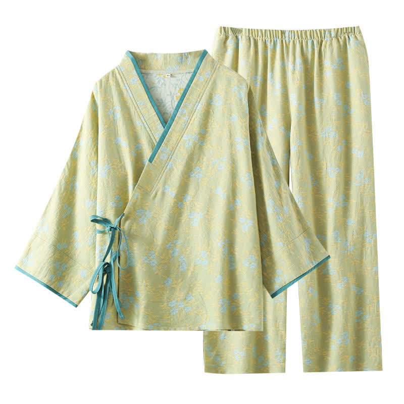 Ensemble de vêtements d'intérieur vintage en gaze de coton avec cravate ample
