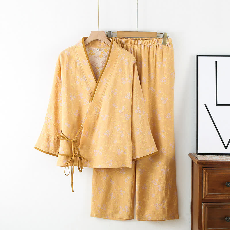 Ensemble de vêtements d'intérieur vintage en gaze de coton avec cravate ample