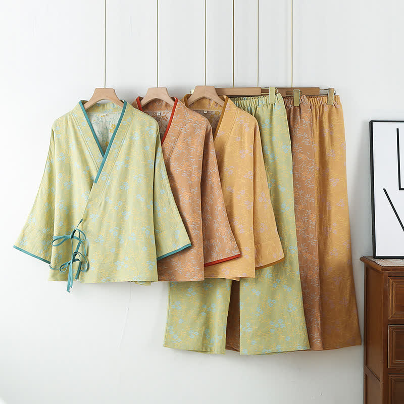 Ensemble de vêtements d'intérieur vintage en gaze de coton avec cravate ample