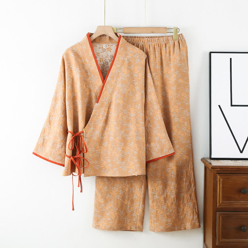 Ensemble de vêtements d'intérieur vintage en gaze de coton avec cravate ample