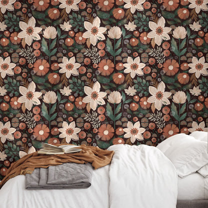 Papier peint floral bohème amovible à faire soi-même