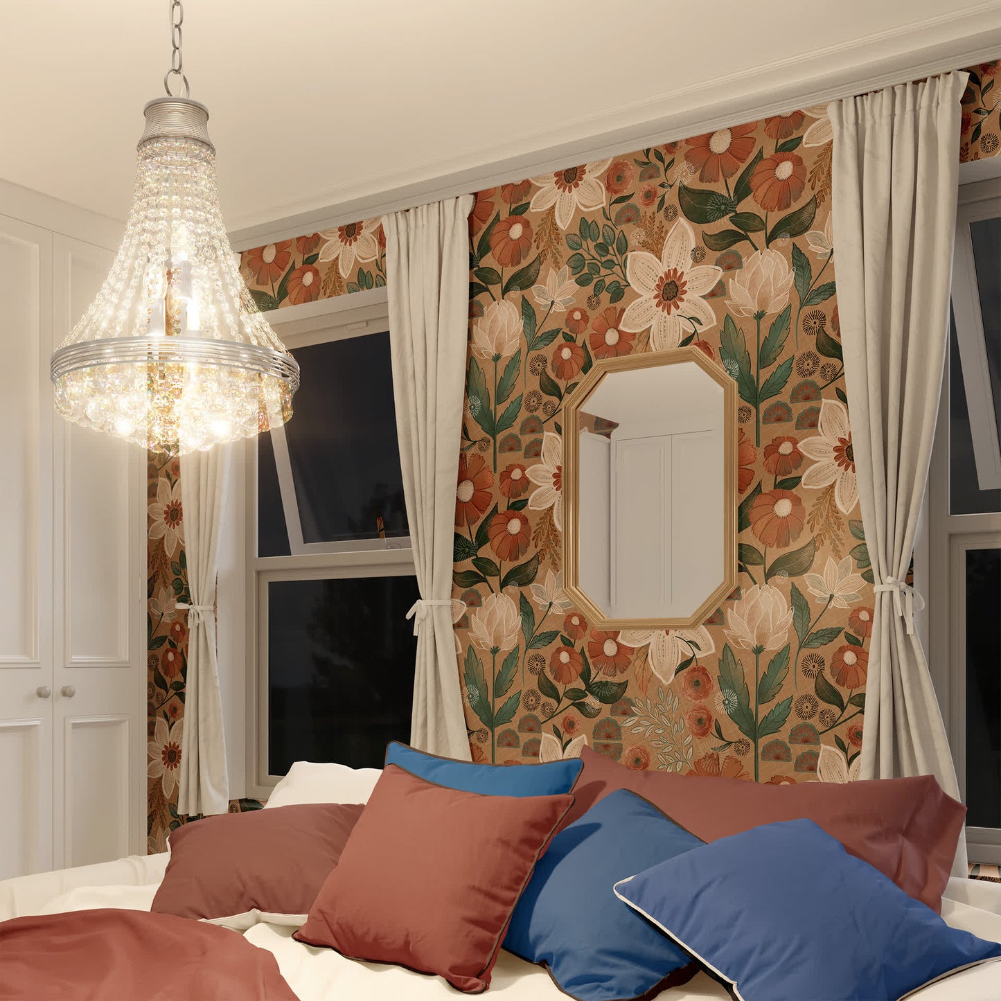 Papier peint floral bohème amovible à faire soi-même