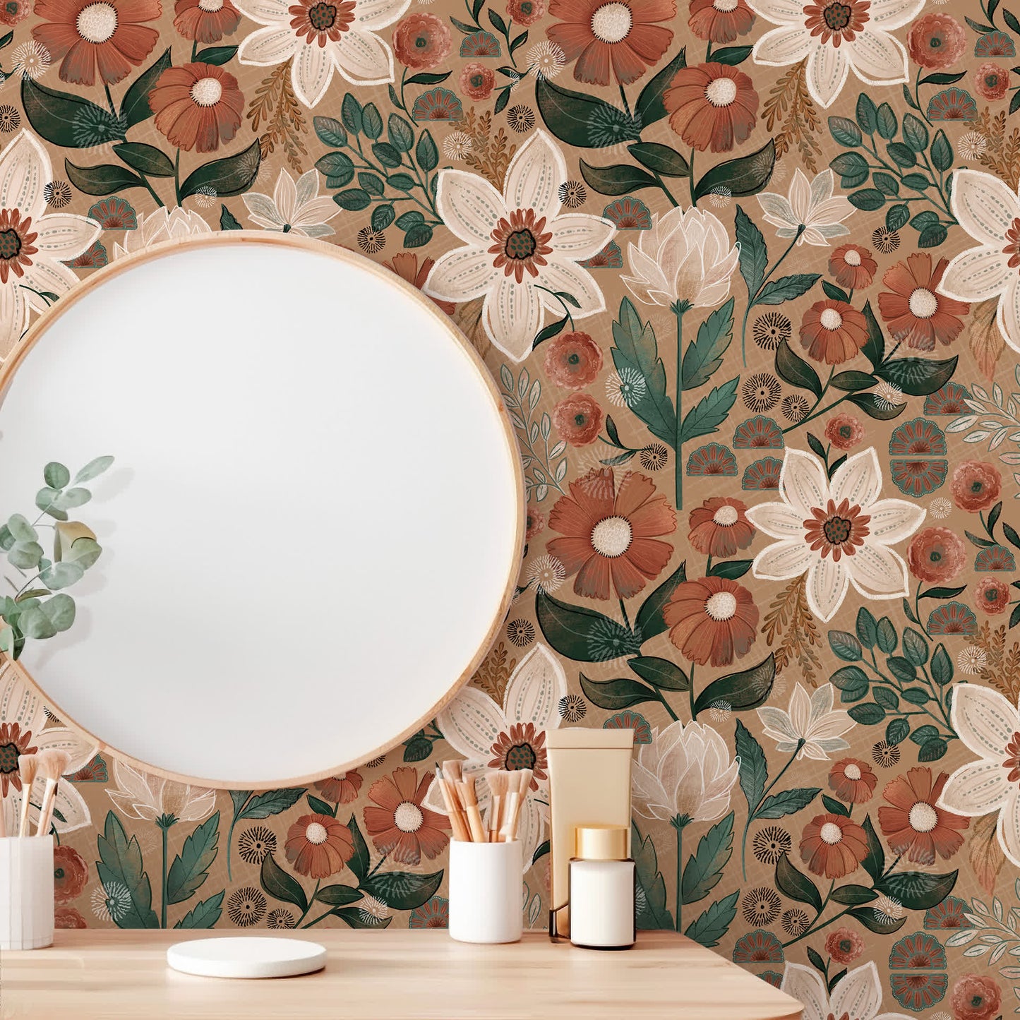 Papier peint floral bohème amovible à faire soi-même
