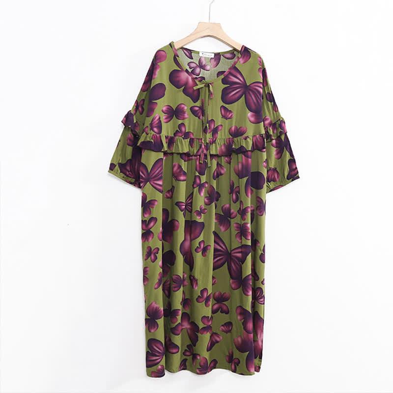 Chemise de nuit grande taille à col rond et motif papillon