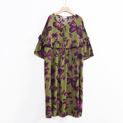 Chemise de nuit grande taille à col rond et motif papillon