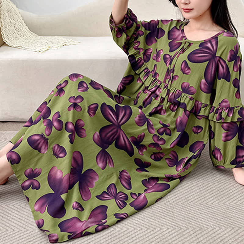 Chemise de nuit grande taille à col rond et motif papillon