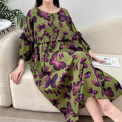 Chemise de nuit grande taille à col rond et motif papillon