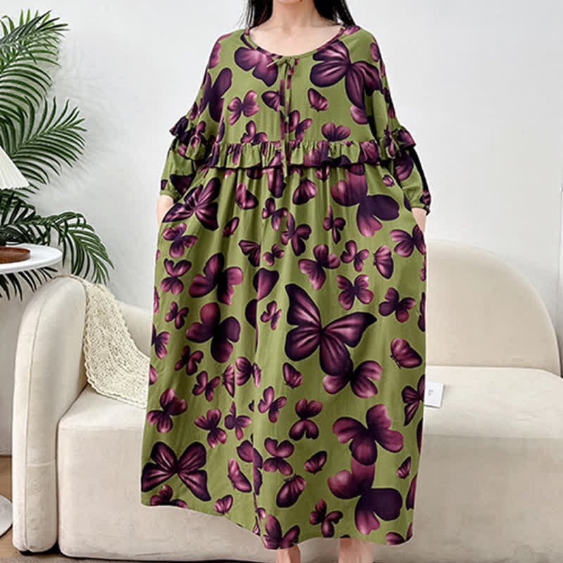 Chemise de nuit grande taille à col rond et motif papillon