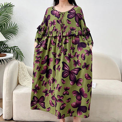 Chemise de nuit grande taille à col rond et motif papillon