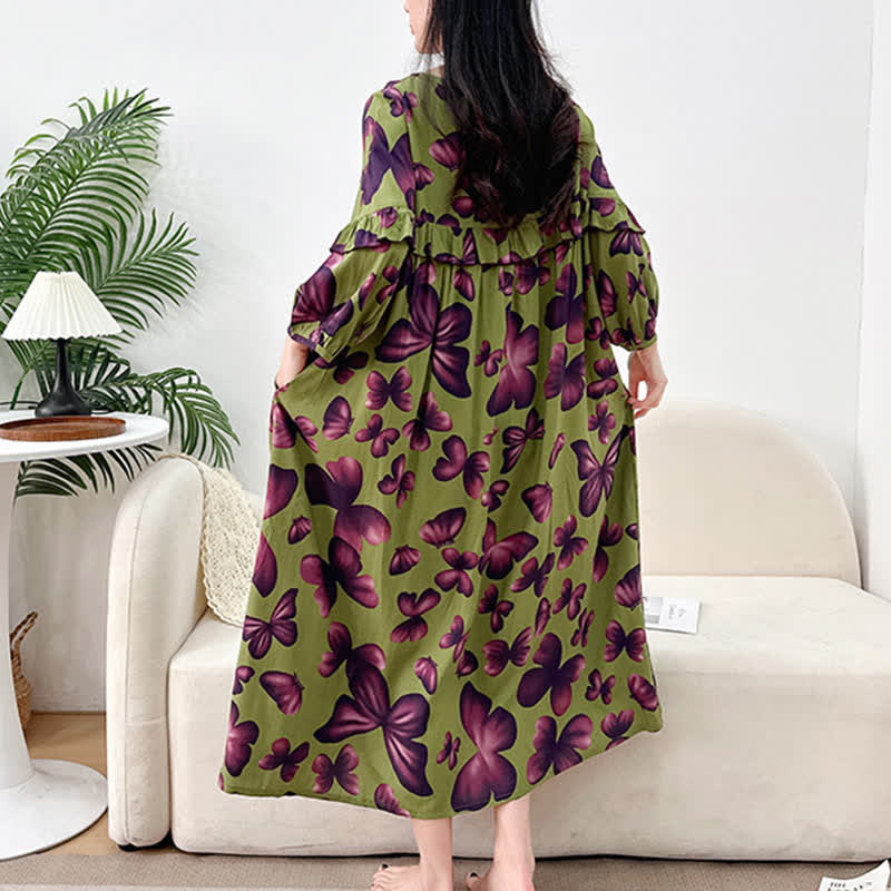 Chemise de nuit grande taille à col rond et motif papillon