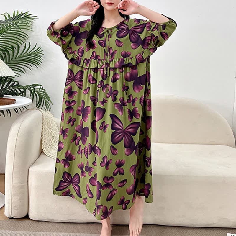 Chemise de nuit grande taille à col rond et motif papillon