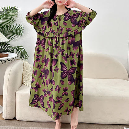 Chemise de nuit grande taille à col rond et motif papillon
