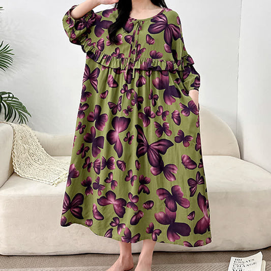 Chemise de nuit grande taille à col rond et motif papillon