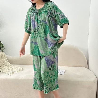Ensemble de vêtements d'intérieur rétro à col rond grande taille