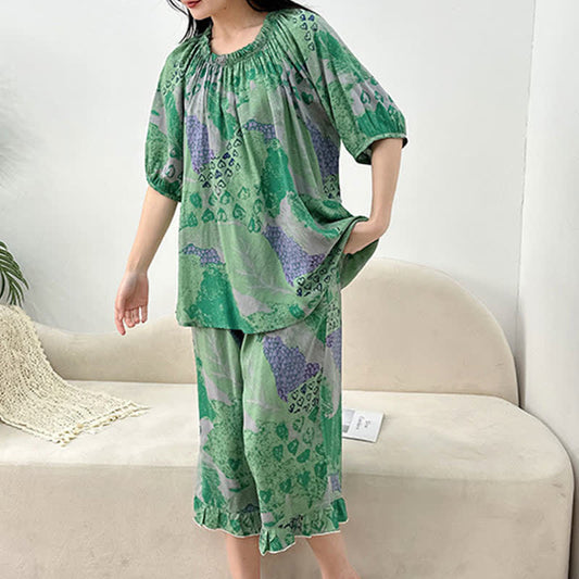 Ensemble de vêtements d'intérieur rétro à col rond grande taille