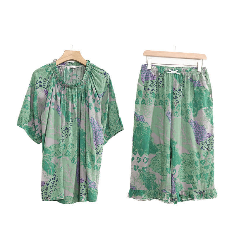 Ensemble de vêtements d'intérieur rétro à col rond grande taille