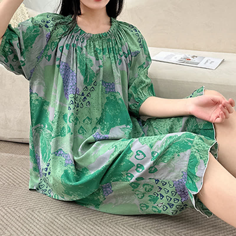 Ensemble de vêtements d'intérieur rétro à col rond grande taille