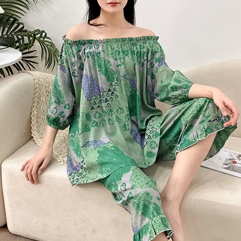 Ensemble de vêtements d'intérieur rétro à col rond grande taille