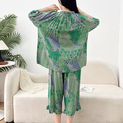 Ensemble de vêtements d'intérieur rétro à col rond grande taille