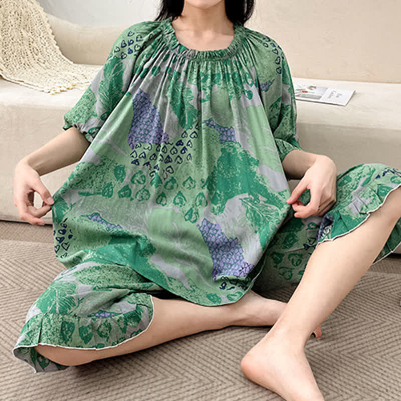 Ensemble de vêtements d'intérieur rétro à col rond grande taille