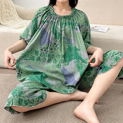 Ensemble de vêtements d'intérieur rétro à col rond grande taille