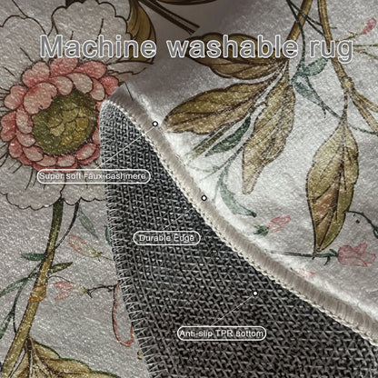 Tapis rond d'intérieur et d'extérieur avec motif oiseau fleuri