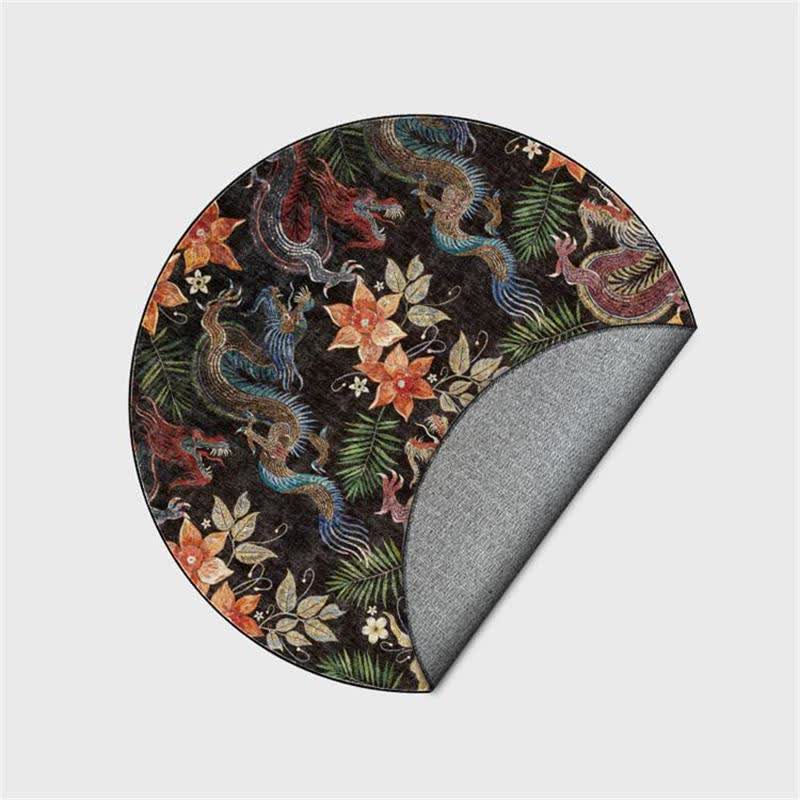 Tapis rond antidérapant à motif floral vintage