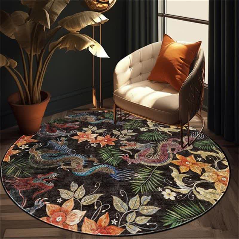 Tapis rond antidérapant à motif floral vintage