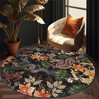 Tapis rond antidérapant à motif floral vintage