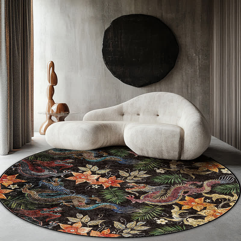 Tapis rond antidérapant à motif floral vintage