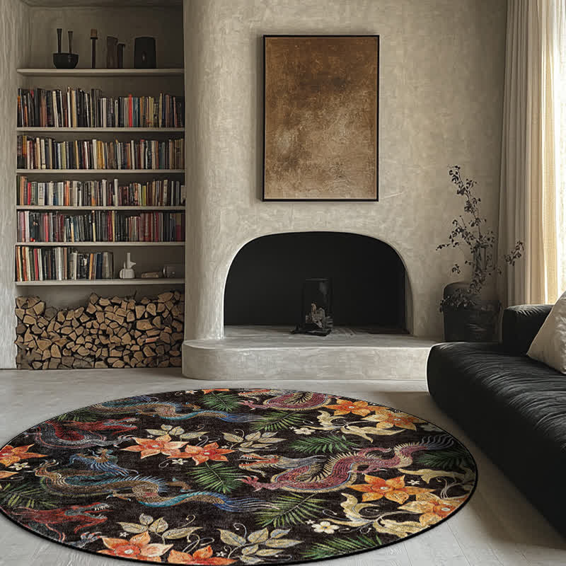 Tapis rond antidérapant à motif floral vintage