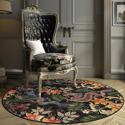 Tapis rond antidérapant à motif floral vintage