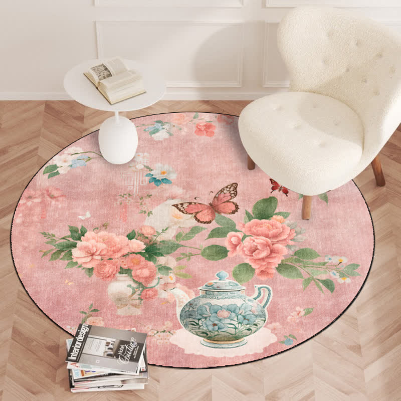 Tapis antidérapant et lavable pour l'intérieur et l'extérieur avec motif de fleurs et de papillons