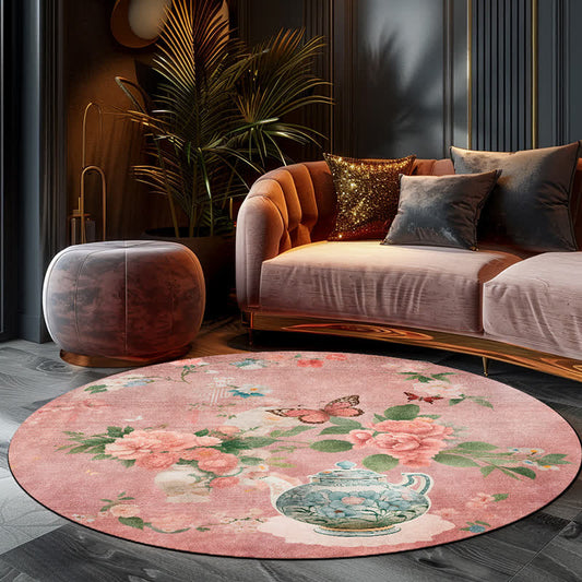 Tapis antidérapant et lavable pour l'intérieur et l'extérieur avec motif de fleurs et de papillons