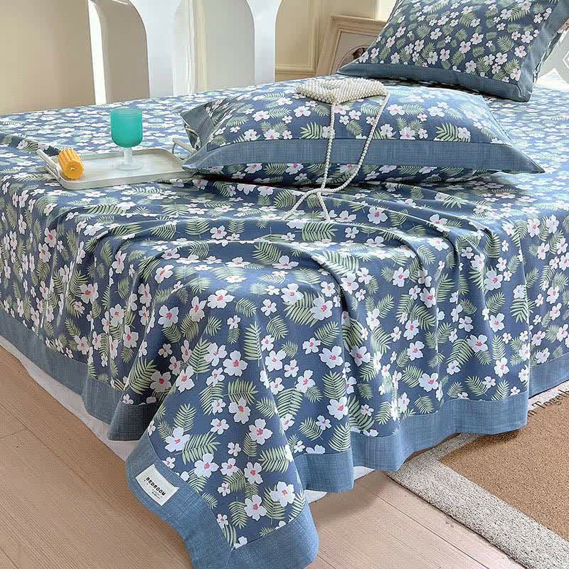 Couvre-lit en coton avec fleurs et feuilles pastorales