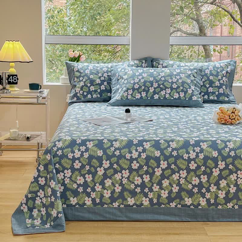 Couvre-lit en coton avec fleurs et feuilles pastorales