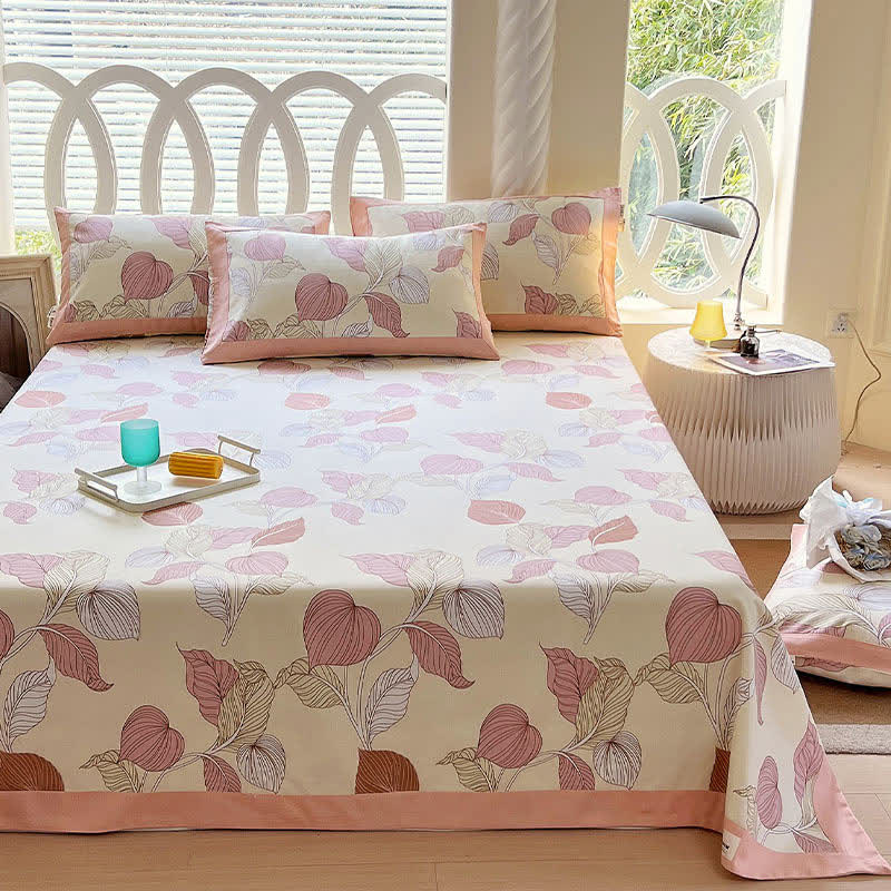 Couvre-lit en coton avec motif de feuilles atténuées