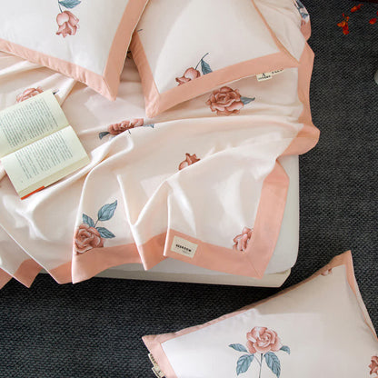 Couvre-lit rustique en coton à motif de roses
