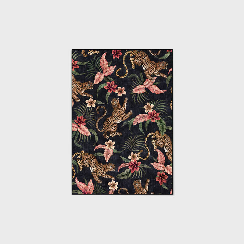 Tapis antidérapant lavable à imprimé léopard tropical