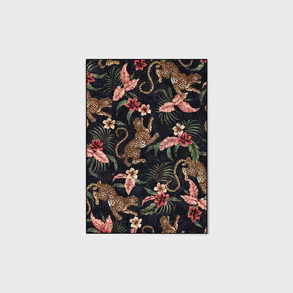 Tapis antidérapant lavable à imprimé léopard tropical