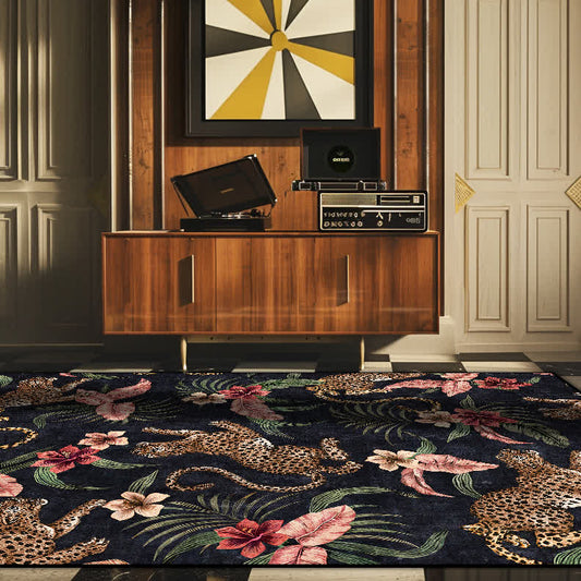 Tapis antidérapant lavable à imprimé léopard tropical