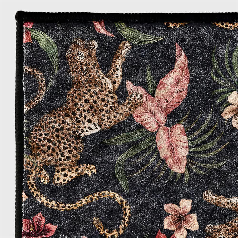Tapis antidérapant lavable à imprimé léopard tropical